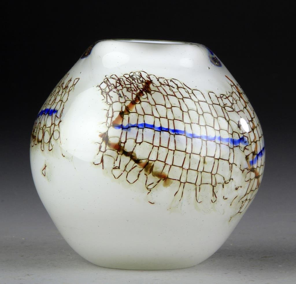 An American Art Glass Vase: Of organic form having abstract decoration, unsigned, 4"H, circa 20th century. Collection of the Late Robert Willis owner of R.F. Willis Galleries, Grand Rapids, Michigan.