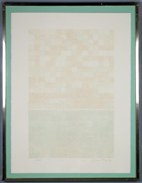 Charles McGee Lithograph on Paper: Depicting geometric designs, signed in pencil lower right Charles McGee and dated 1976 edition 4/25 , born (1924) a Michigan artist known for abstract expressionist and modernist genre, 30"H x 22" W p