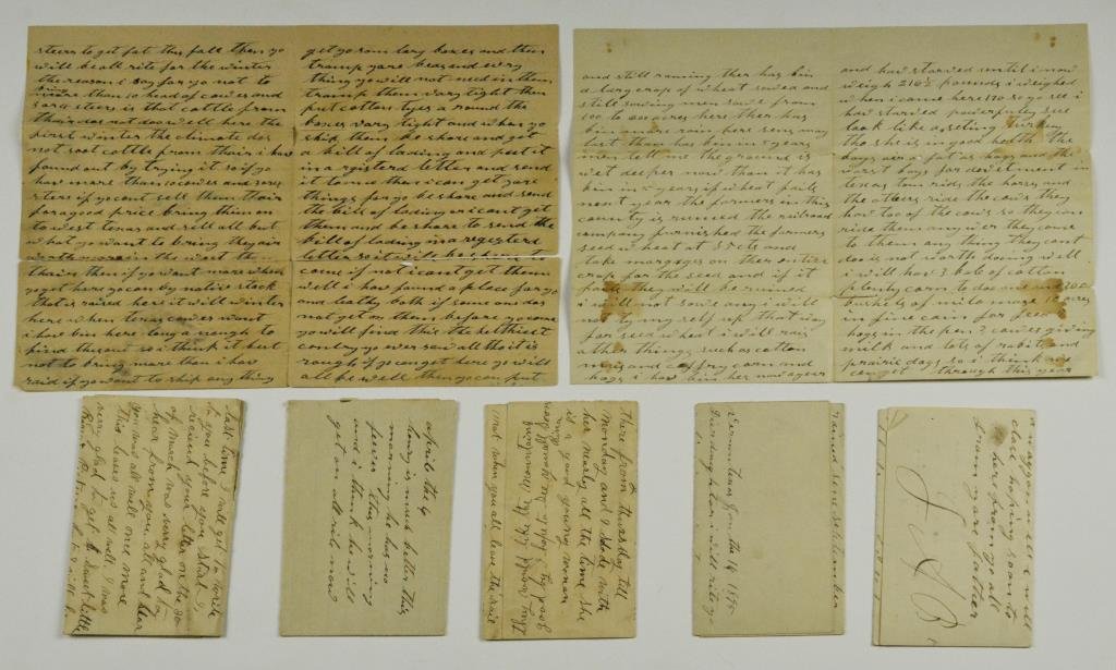 (8) 1889- 1896 Texas, N. Mexico Letters, 1850 Harpers: To include six family letters dating from 1889 Rowe. New Mexico, to 1896 Vernon, Texas, discussing a Winchester rifle accidental killing of a woman, being against the gold standard, farming & cattle c
