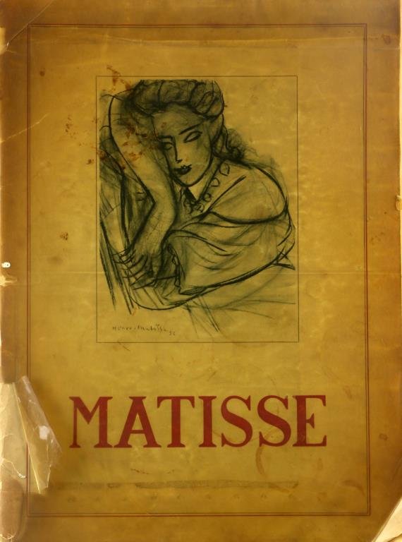 Circa 1940 Portfolio Of Matisse Drawings German Text: Portfolio of 30 black & white copies of Matisse drawings, with German text, circa 1940, each drawing measures 15" H x 11" W. Condition: soft cover present but detached, there is not a title page, unce