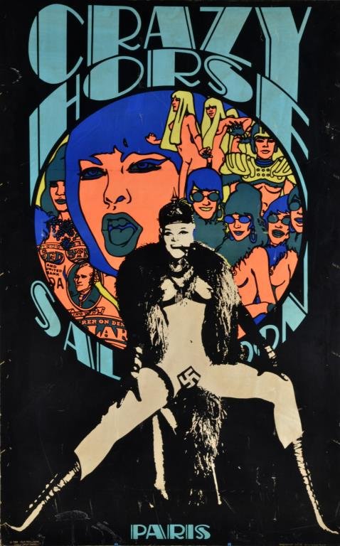 1968 Guy Pellaert Crazy Horse Paris Poster: To include a 1968 Crazy Horse Paris poster designed by Guy Pellaert (1934-) a Beligian artist known for pop art, 38" H x 24" W.