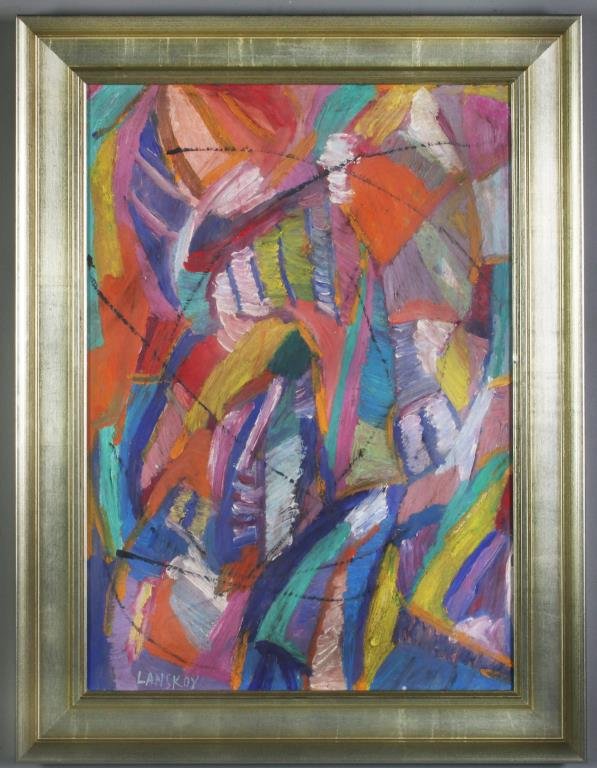 Andre Lanskoy Oil Painting on Board: Titled "Circus", an abstract design having a wide range of colors with distinguishable brushstrokes, signed lower left "Lanskoy", Andre Lanskoy (1902-1976) was a Russian artist who lived and worked in