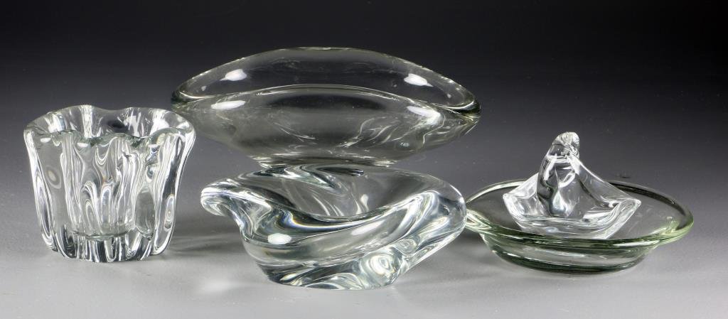 (5) Art Glass Bowls: All having polished pontils, one signed "St. Louis" all of naturalistic form, one signed "Tapio Wirkkala", circa 20th century.