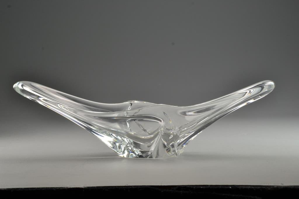 A Large Daum Glass Centerpiece: Of organic form, 20"L, signed to the underside, circa 20th century.