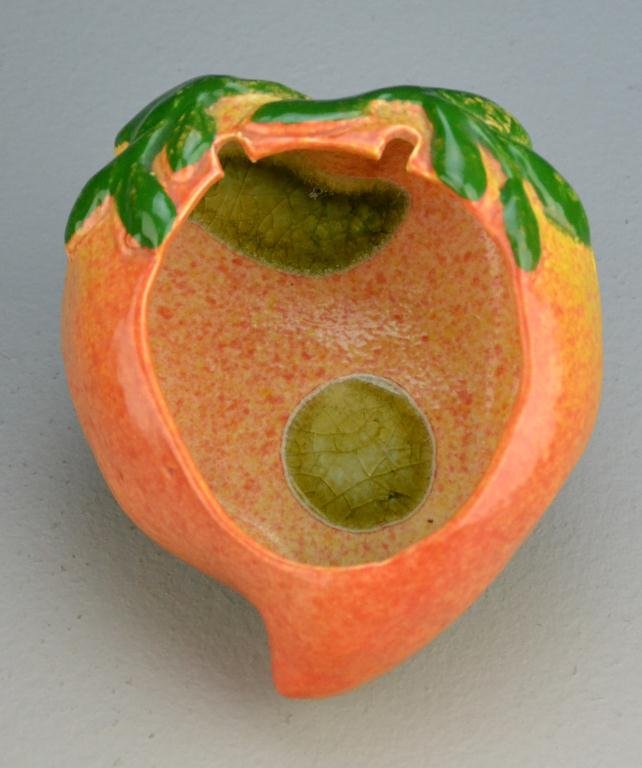 Chinese Qing Peach Form Brushwash: Finely molded and painted to represent a peach, with impressed four character mark within a square, 2.25"H X 5.75"L X 5"D, circa late 19th/early 20th century. Important Grosse Pointe Shores Michigan C