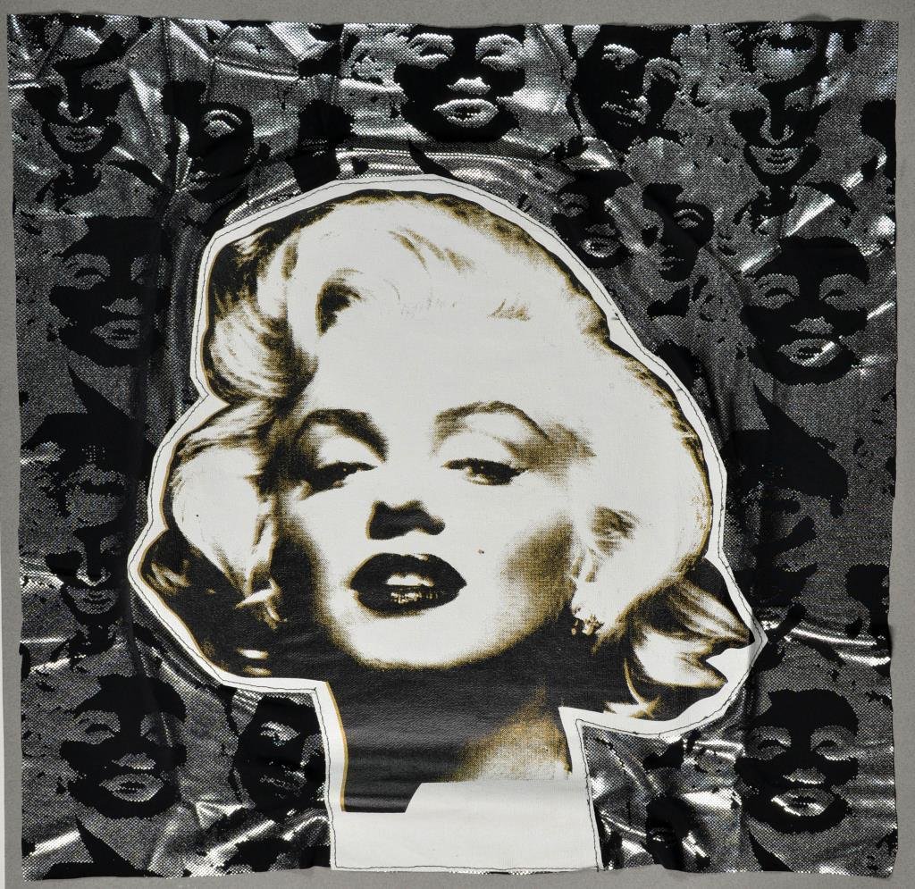 Steve Kaufman Acrylic and Screenprint: Title "Portrait of Marilyn Monroe", Steve Kaufman (aka SAK) 1960-2010 was a New York and Las Vegas pop artist, signed to reverse with monogram, acrylic and screenprint on material number 15/50 overall