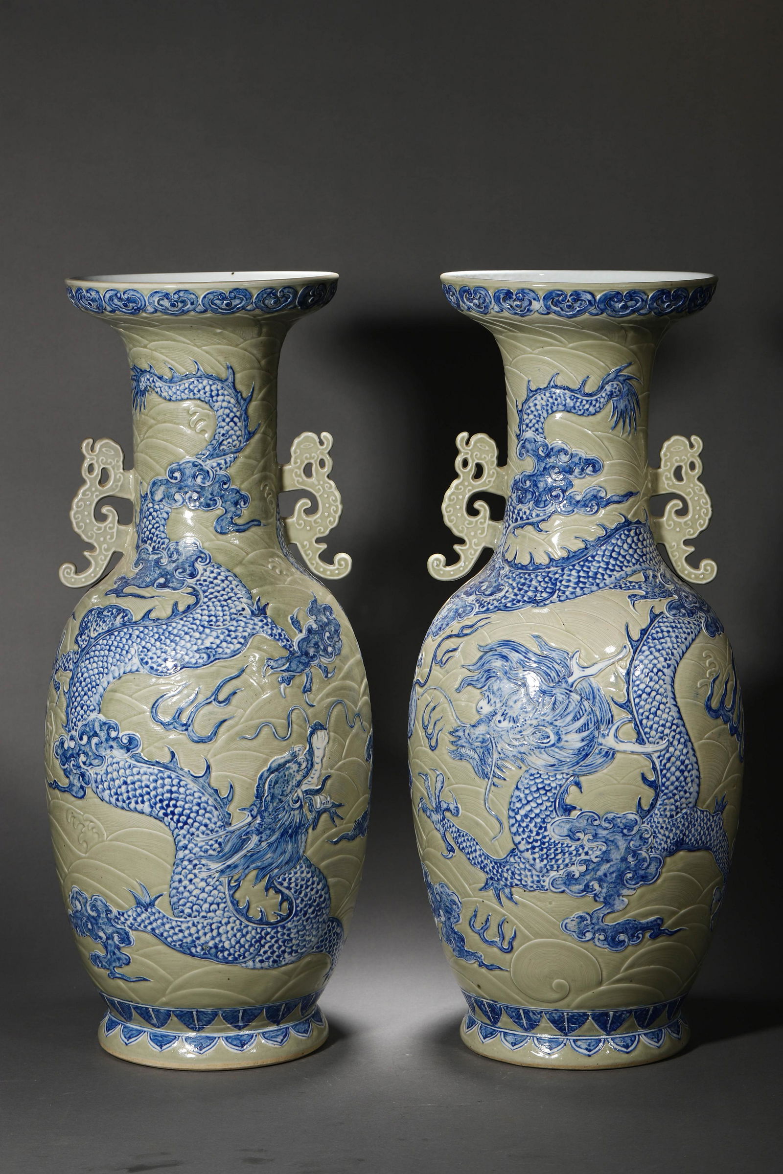QIN, A PAIR OF BLUE VASES (1 of 10)