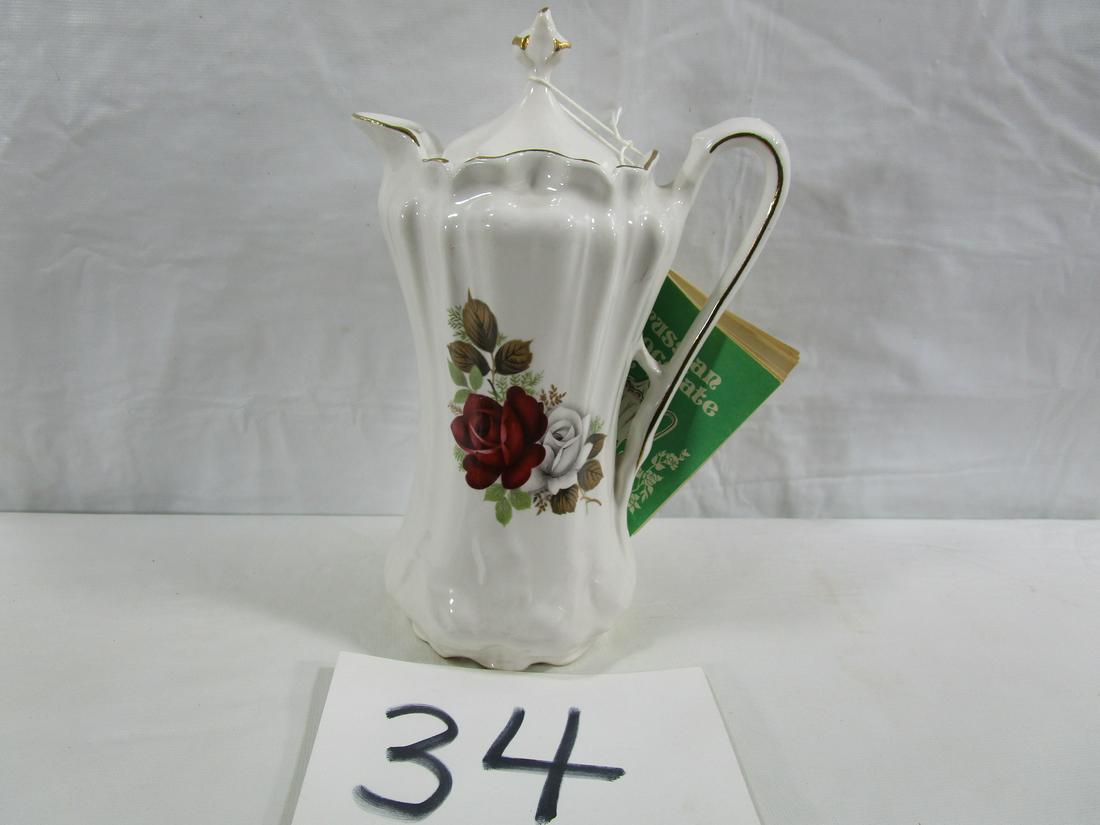 House Of Webster Prussian Chocolate Pot: This tea pot is brand new still with original tag. It is about 9.5" tall and 5.5" long from spout to handle. It is about 3.5" diameter at the base. Excellent condition, no damage issues that I see.
