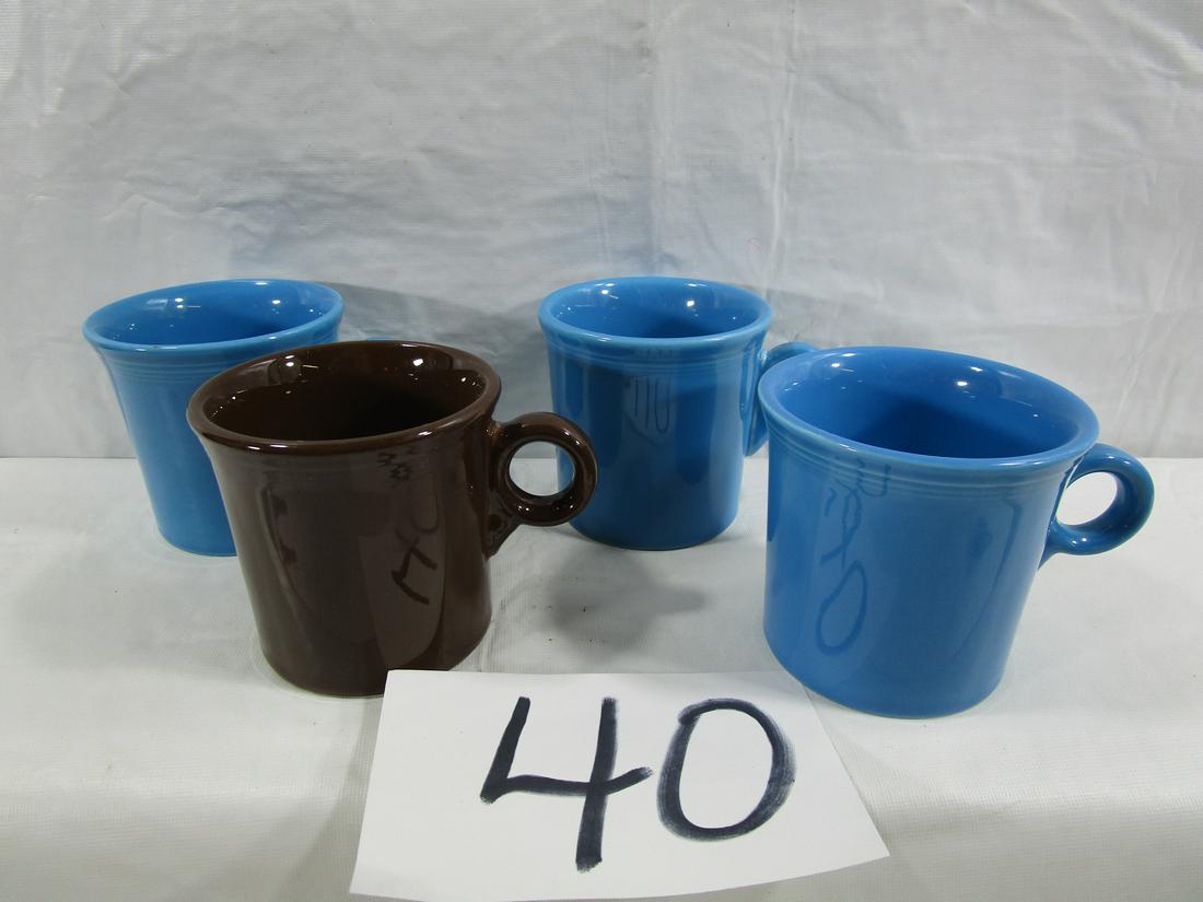 Fiesta Lot Of 4 Coffee Mugs Cups: These mugs are about 3.5" tall and 3.5" diameter. They are in good condition, no chips, cracks or crazing.
