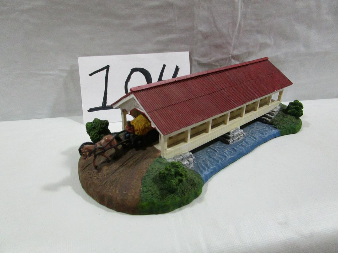 Danbury Mint Ashuelot Bridge Figurine NH: This bridge in New Hampshire figurine is in very nice condition. It was produced in 1993 and is about 3" tall, 10" long and 4" wide. It has a small chip along the edge of the roof in one area but is h