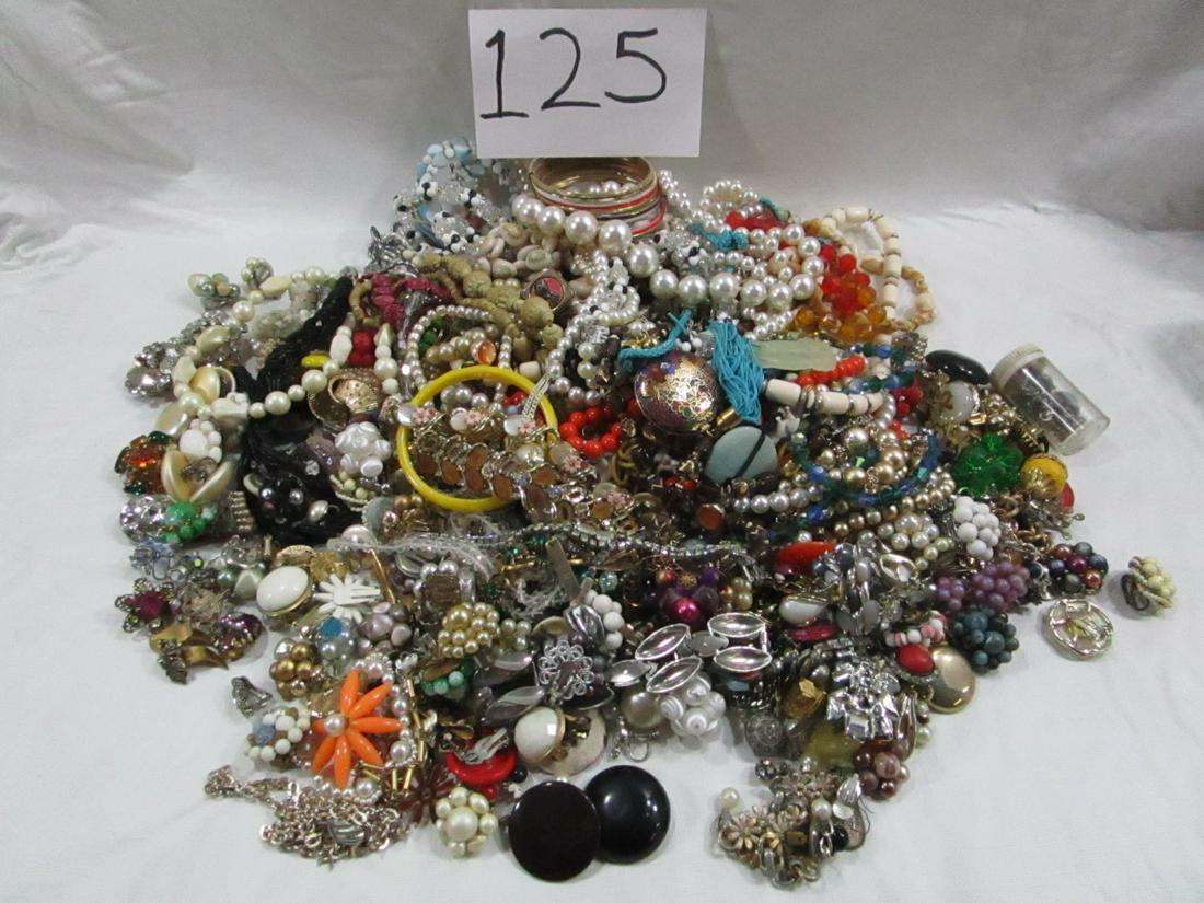 Vintage 7 Pounds 12 Ounces Beaded Jewelry Lot: This lot includes necklaces, bracelets and earrings that are older clip on style pieces.