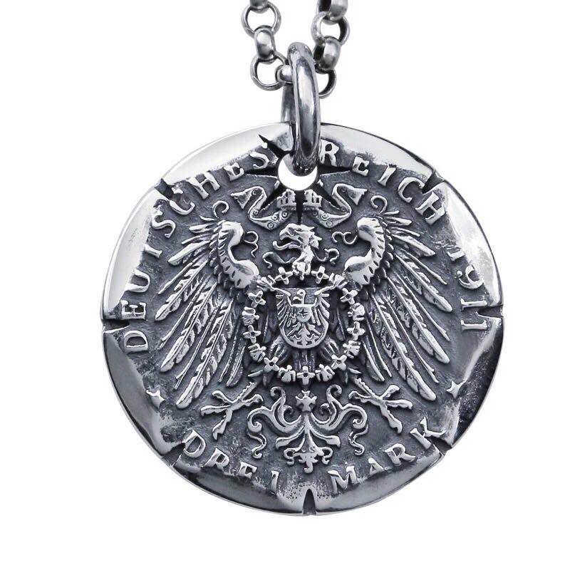 925 Silver Necklace Eagle Silver Coin Pendant: Diameter 1.18 in