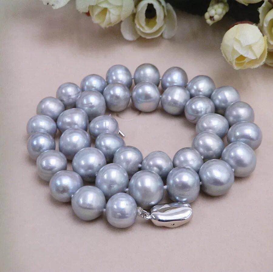 Silver Grey Freshwater Pearl Necklace: Pearl Diameter 0.45 in / Length 17.72 in