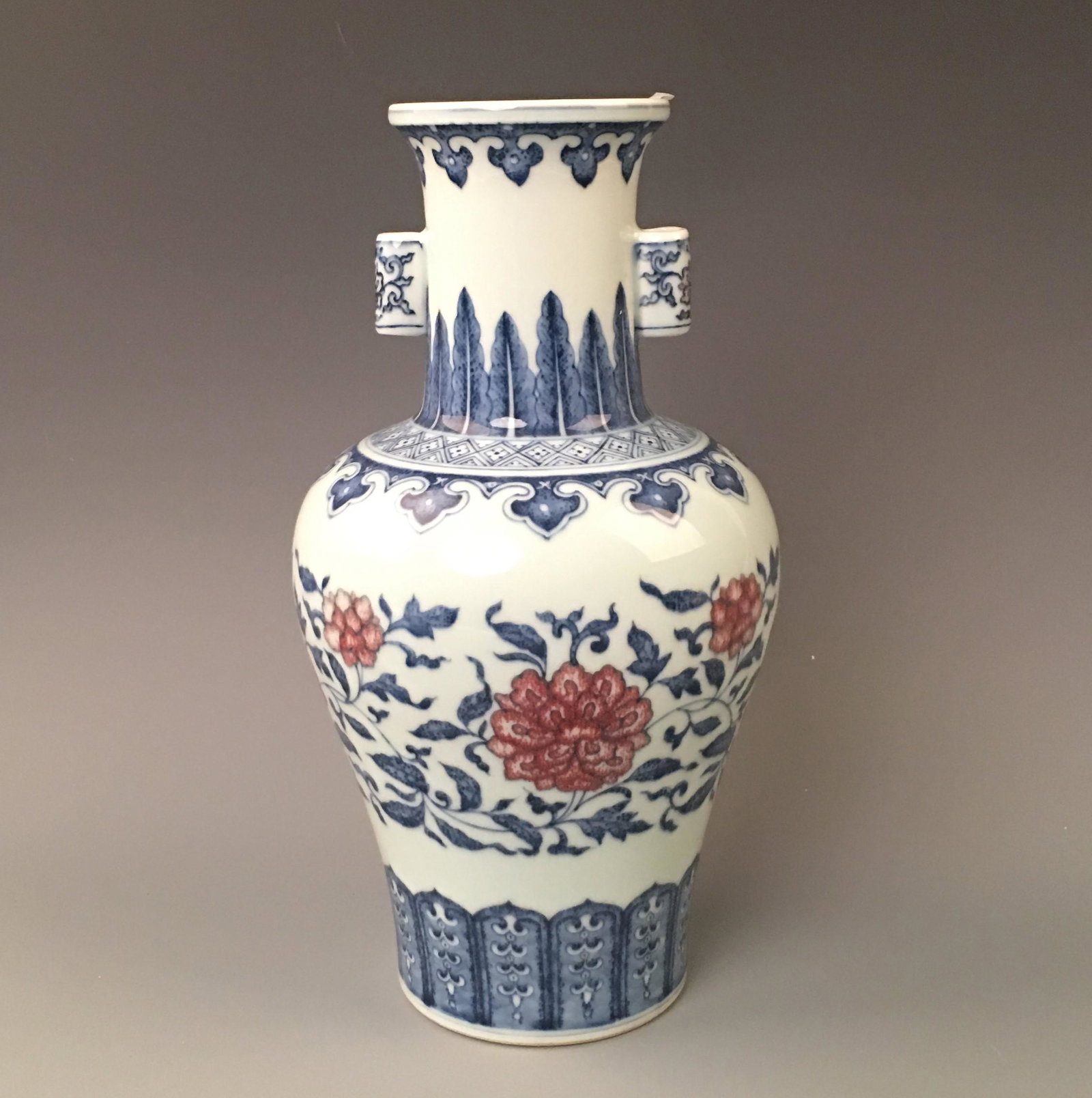 Chinese Blue-White Copper Red Bottle Vase QianLong Mark (1 of 6)