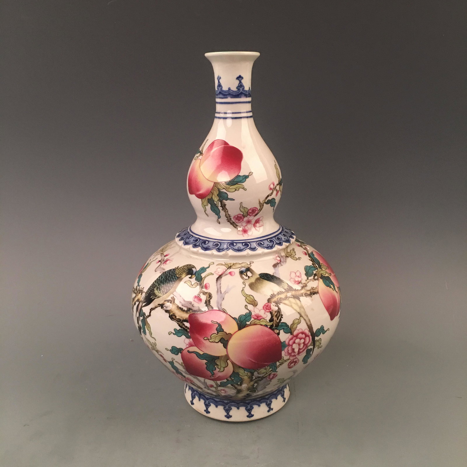 Chinese Famille Rose Peach and Birds Vase with Qinglong (1 of 8)