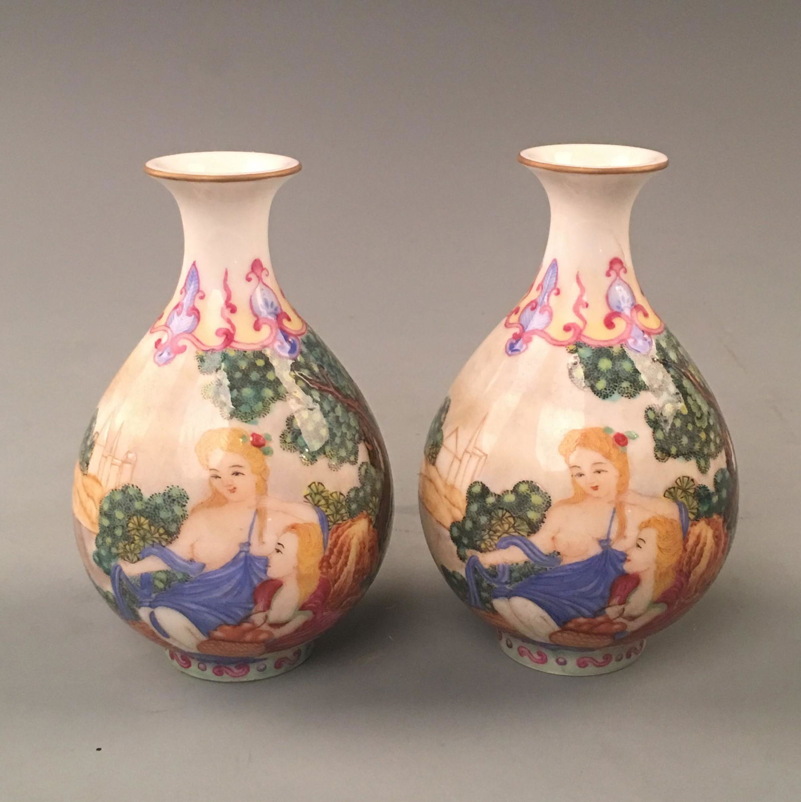 Chinese Pair of Enamel-Colored Vases with Yongzheng (1 of 5)