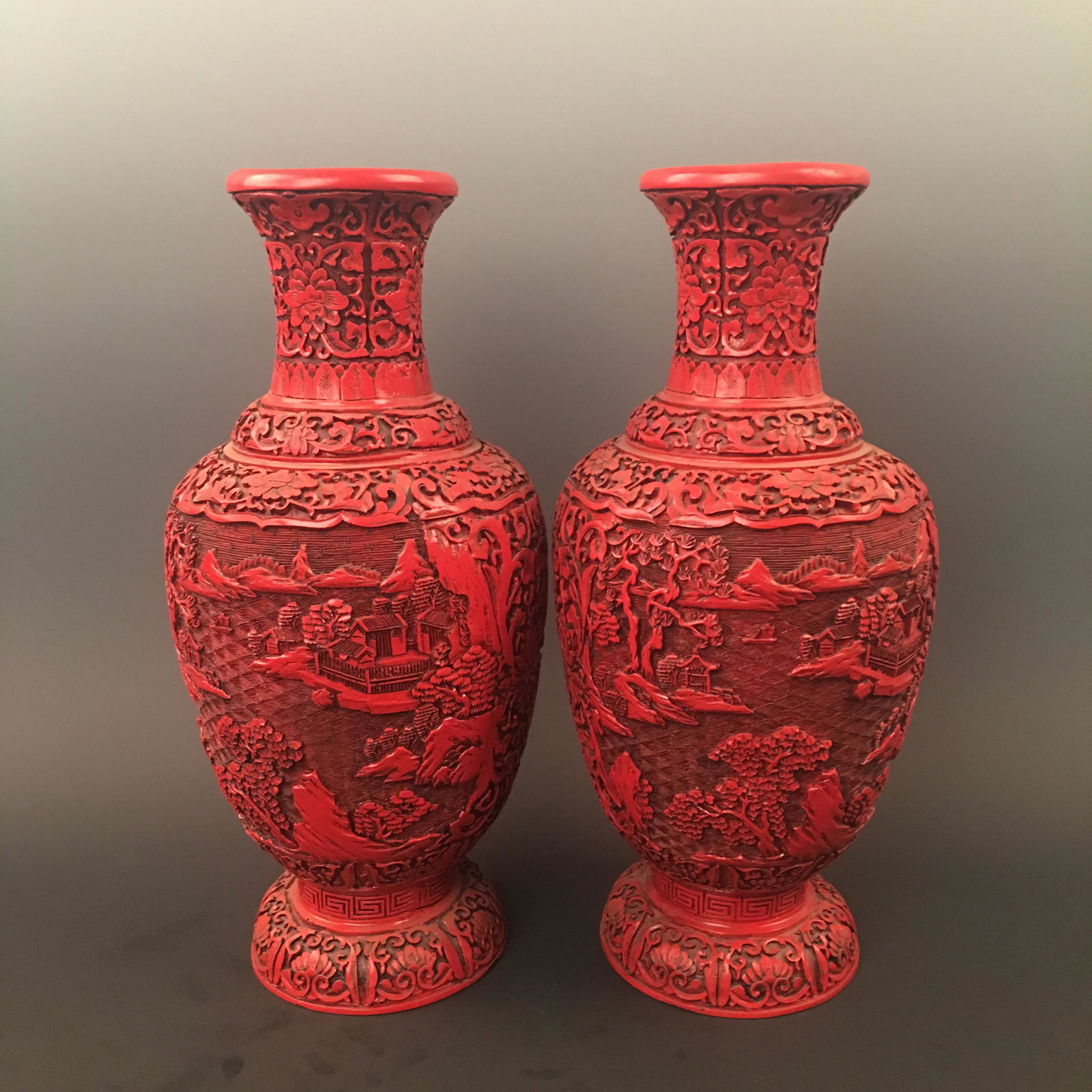 Chinese Pair of Carved Lacquer Vases (1 of 8)