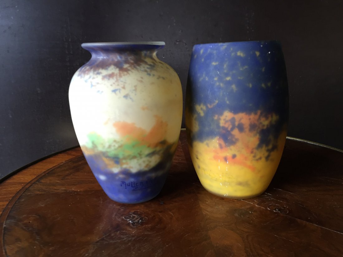 2 French Muller Freres (signed) vases, Luneville France (1 of 10)