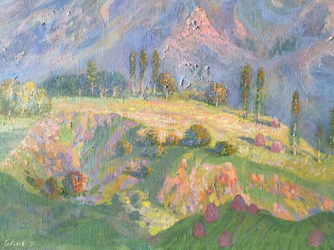 French painting "La Vallee au Printemps" signed. (1 of 7)