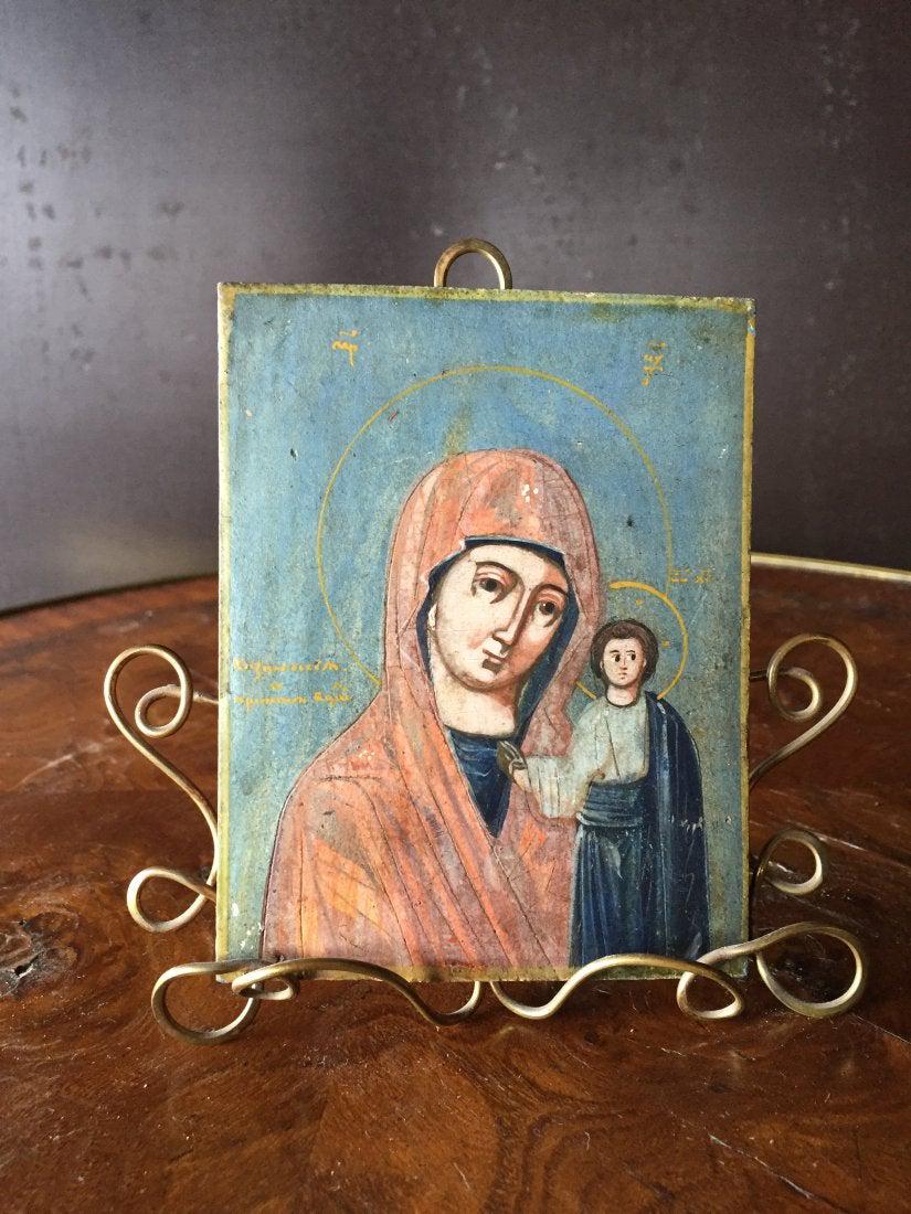 French antique Virgin Marie painting on wood France: A French antique Virgin Marie painting on wood from France.More infos and photos on demand.