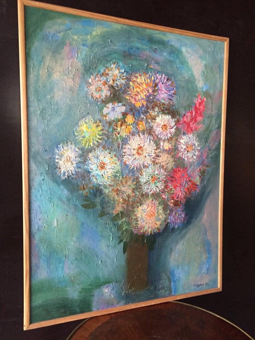 French Flowers painting hand-crafted signed and dated (1 of 2)