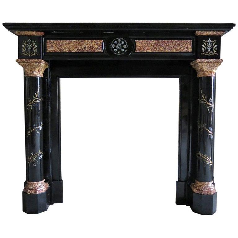 French antique marble fireplace gold leaves 19th C (1 of 10)