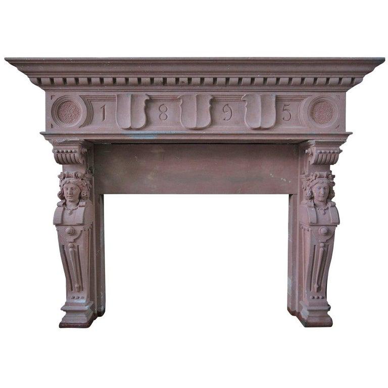 French antique stone fireplace cariatides dated 1895 (1 of 10)
