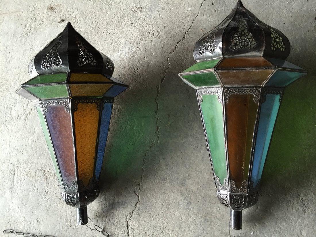 French antique lantern iron glass (pair) from France (1 of 13)