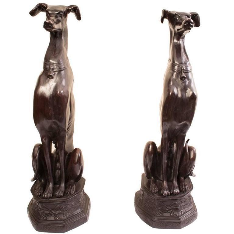 Bronze Statues (pair) of dogs standing 20th century (1 of 9)