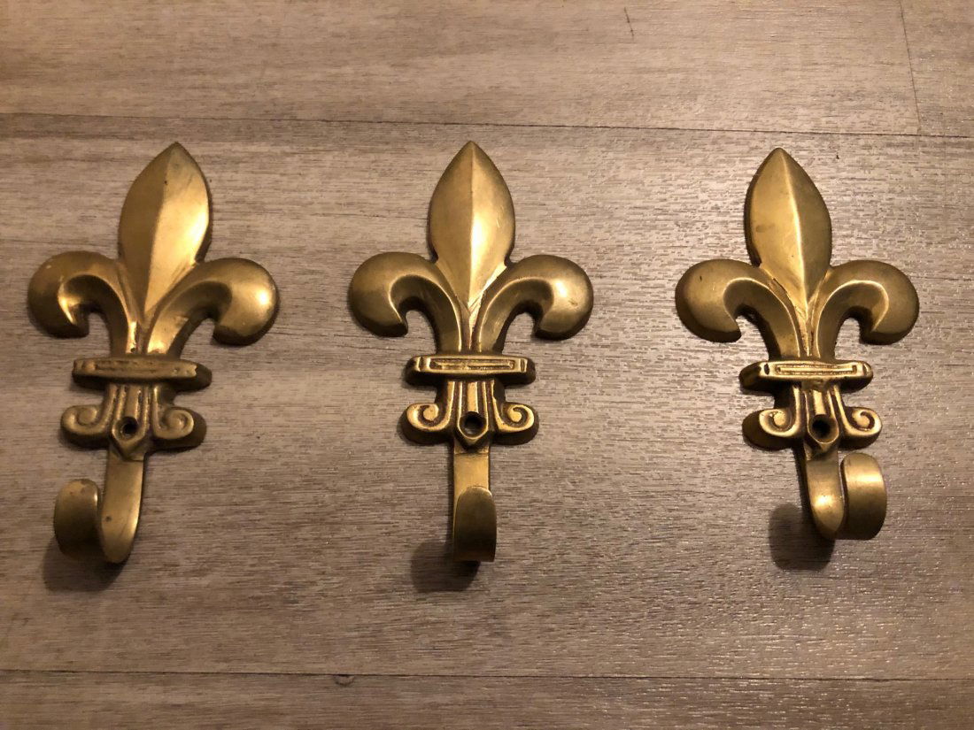 3 French antique Fleurs de lys brass holder 19th C (1 of 7)