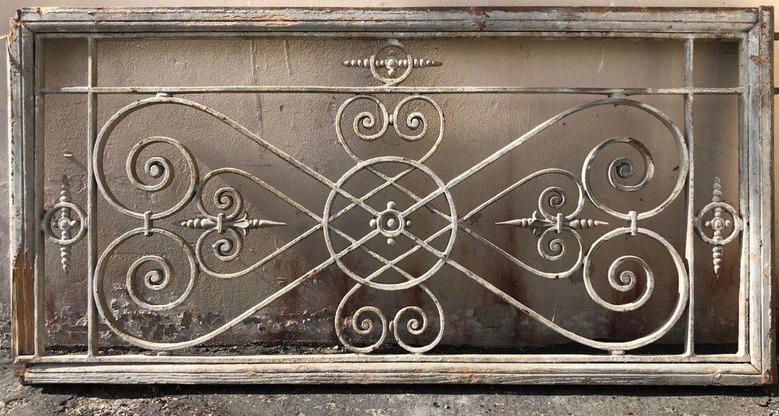 French antique iron gate wood frame 19th century France (1 of 8)