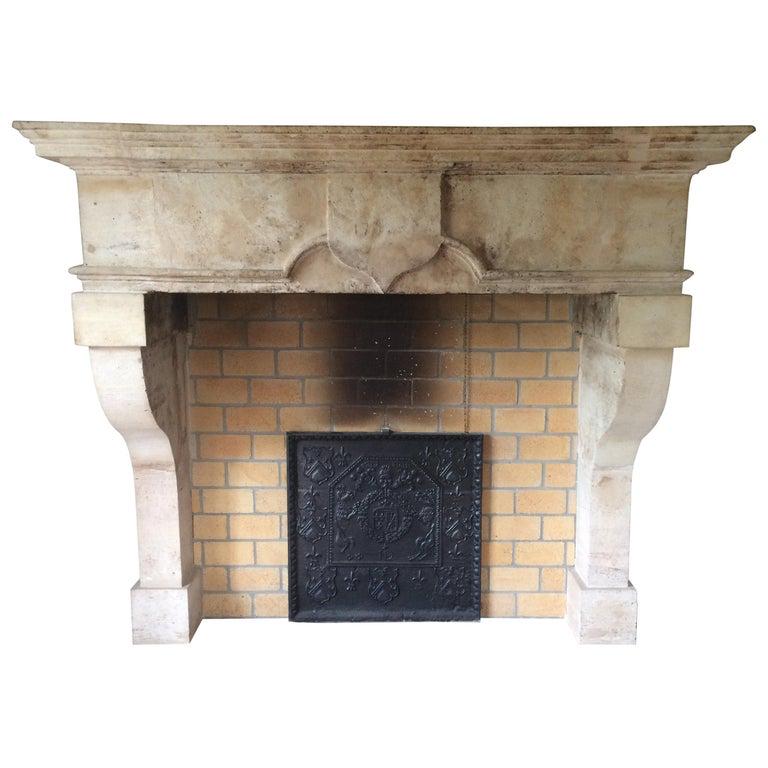 French antique Louis XIII limestone fireplace 1750s (1 of 9)