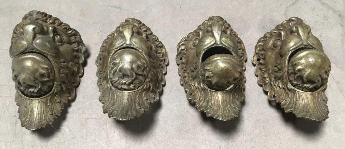 4 French antique lions heads bronze deco 19th C Paris (1 of 6)