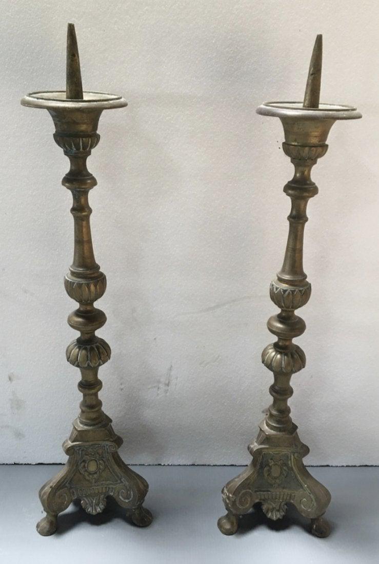 2 French antique bronze candle holders 19th C France (1 of 6)