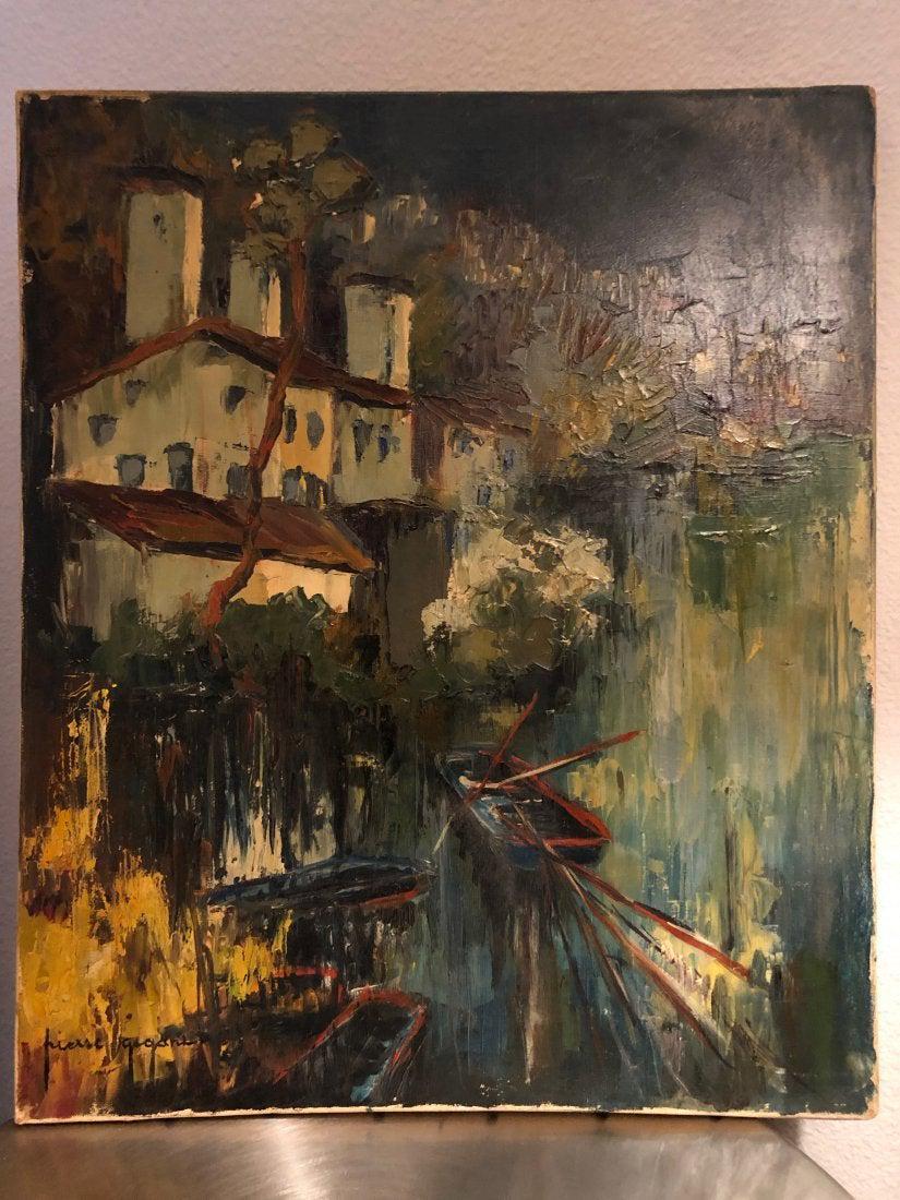 Antique Painting "Village: Signed "Pierre G." 20thC (1 of 10)