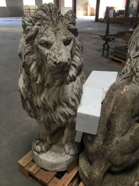 Pair French Lions stone Canova style 20th C France (1 of 8)