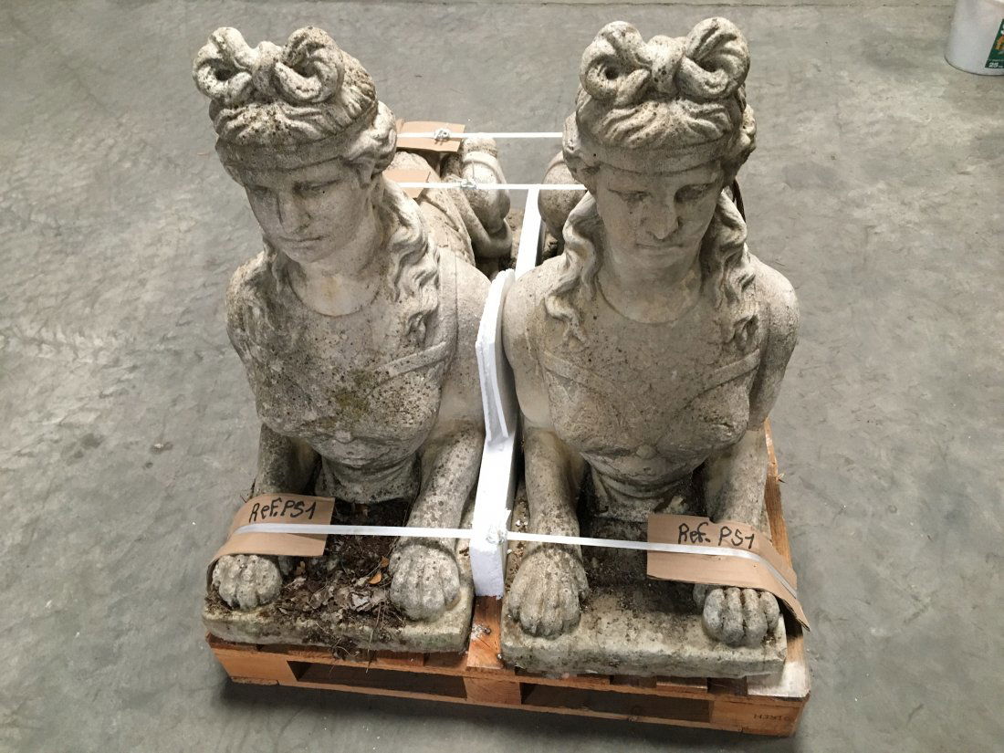 Pair of French large sphinges stone 20thC Paris France (1 of 4)