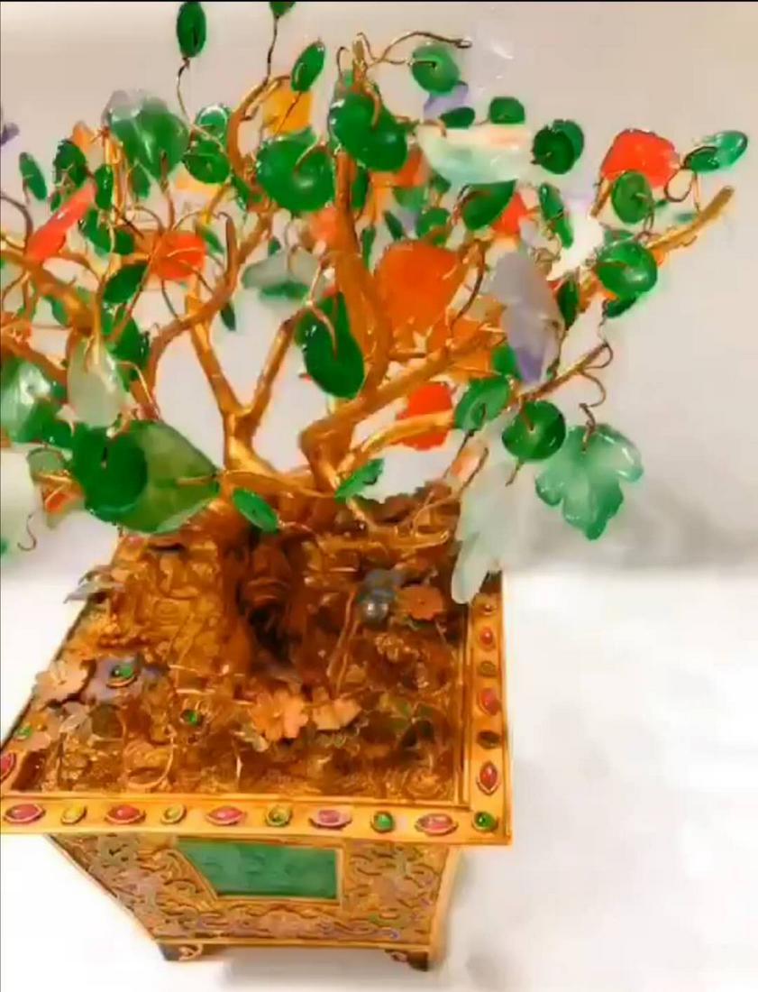 Qing Dys Carved Green and Red Jade Leaf and inlay in (1 of 3)