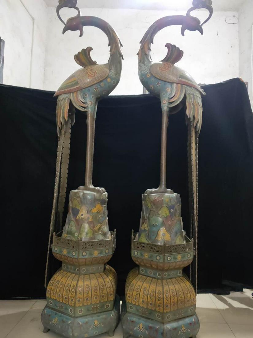 17C Rare A Large Pair of Chinese Cloisonne Crane (1 of 9)