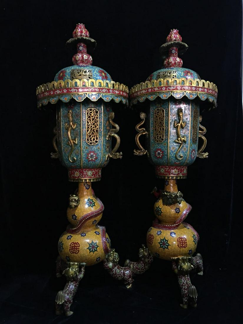 17-18C Rare A Large Pair of Cloisonne Censer (1 of 9)
