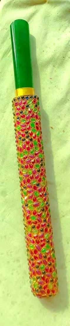 RARE QING DYS 24K GOLD GILT INLAID RUBY AND GREEN JADE (1 of 4)