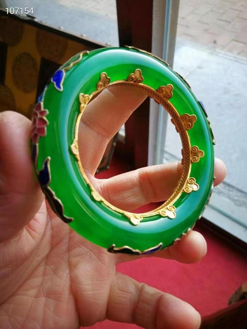 QING DYS GREEN JADE COVER GILT CLOISONNE BANGEL (1 of 2)