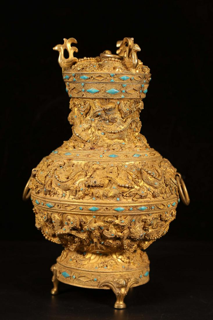 A collection of gilt silver inlaid turquoise vases from (1 of 9)