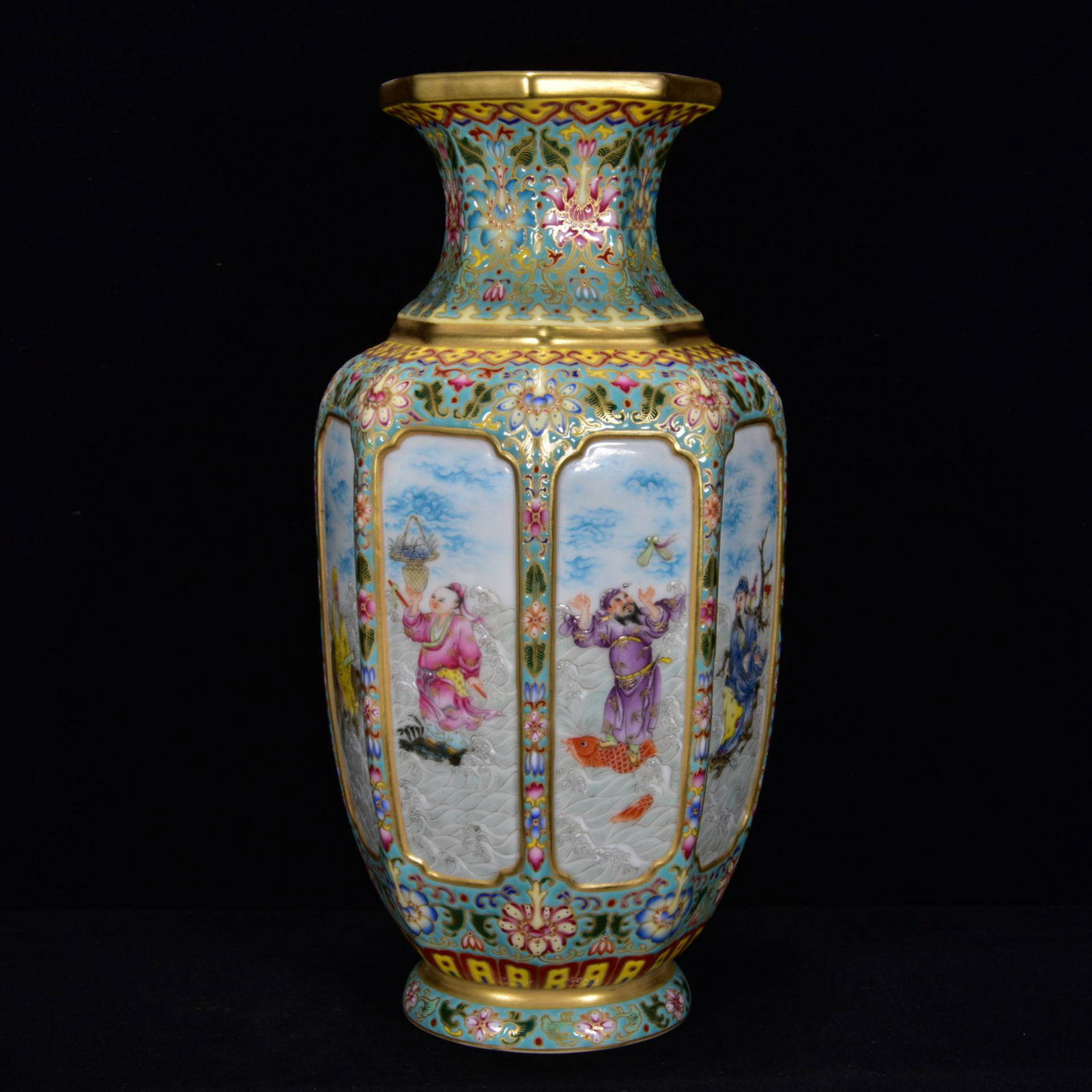 A gilt gilt enamel vase with the eight immortals (1 of 9)