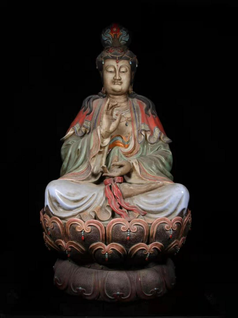 Shiwan Porcelain Sitting Lotus Guanyin Size: length 50 (1 of 9)