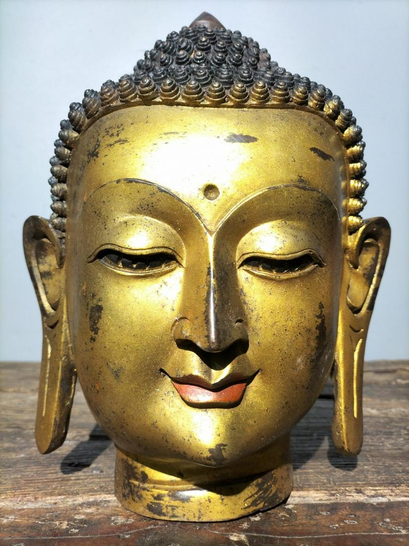 Old Collection pure bronze gilt 24k gold Buddha statue of Shakya Rulai Buddha head (1 of 9)
