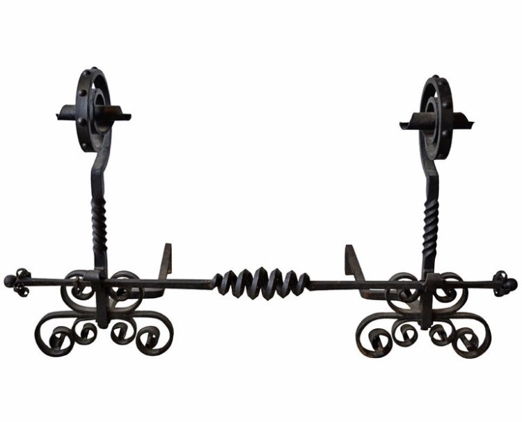 Large Arts & Crafts Wrought Iron Andirons (1 of 3)