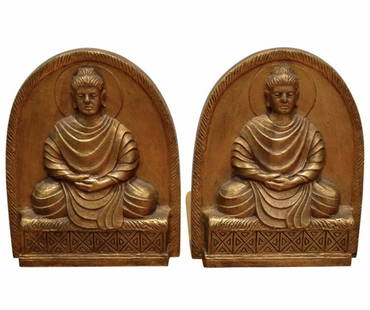 Early 20th Century Tiffany Cast Bronze Buddha Bookends: Early 20th century, Tiffany Studios cast bronze Buddha bookends, hallmarked and numbered.