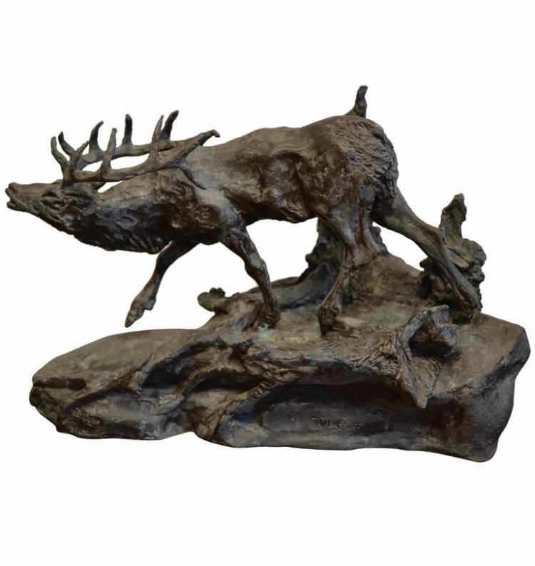 Cast Iron Standing Stag or Deer Sculpture, Signed, 1972: Cast iron standing stag or deer, sculpture, beautifully cast with a gorgeous gray patina. Signed by artist, 1972.