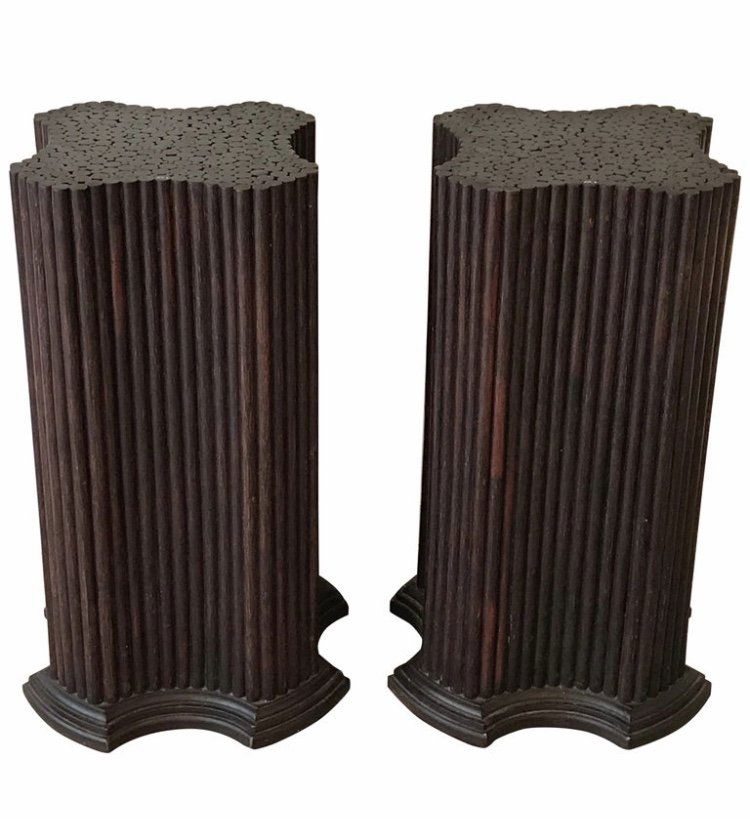 Pair of Asian Regency Style Dark Wood Pedestals (1 of 4)